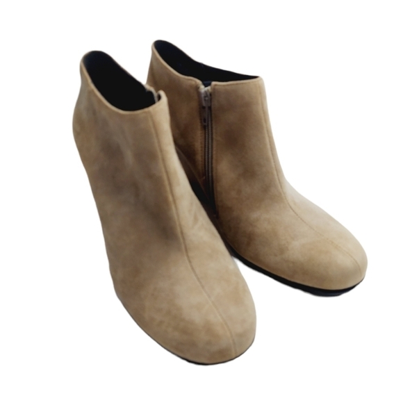 Aerosoles Heelrest Plum Pie Beige Suede Ankle Boot Wedge Heel Zip Women’s 9.5 M - Picture 4 of 12